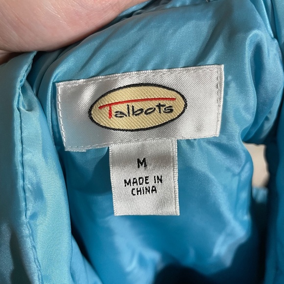 Goose Down Puffer Vest M Feather Cluster Turtleneck Zip Belted Embroidered Blue - Picture 12 of 13